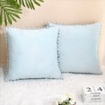 thumbnail image 3 of Unique Bargains 2-Pack Soft Velvet Pompoms Throw Pillow Covers 18" x 18" Blue, 3 of 8