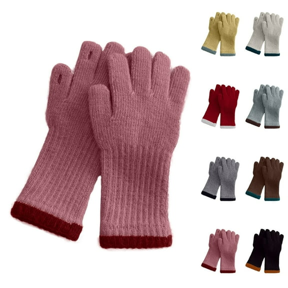 Delliss Girls Solid Color Stretchy Mittens Stylish Five Finger Gloves Gray