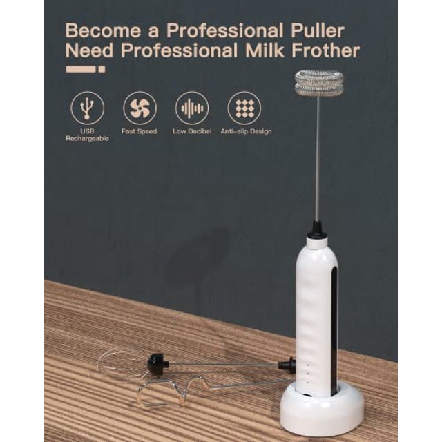 Milk Frother Handheld, USB Rechargeable Milk Foam Maker with 3 Stainless Whisks, Mini Blender Mixer 3 Speeds Adjustable for Coffee, Latte, Cappuccino, Matcha, Hot Chocolate, Egg, White BEAUTLIFE Accesorios De Cocina