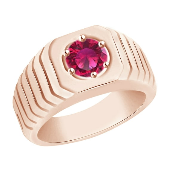 AFFY Round Cut Simulated Pink Sapphire Men's Band Ring In 14k Rose Gold Over Sterling Sliver (0.50 Cttw), Ring Size- 4
