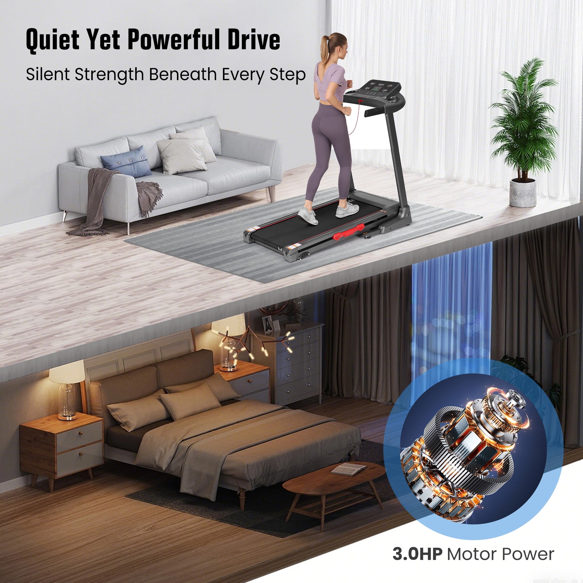 GASKY 3 Level Treadmill With Incline Foldable Compact Treadmill Smart APP Manual Incline Treadmill For Family Exercise Home