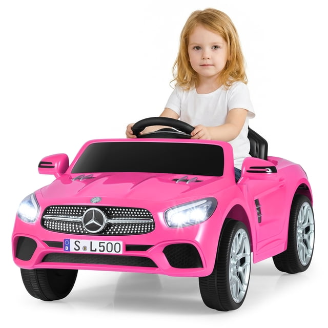 OLAKIDS 12V Electric Kids Ride On Car, Licensed Mercedes Benz SL500 Toy Car with Remote Control, MP3 Plug, USB, 2 Speeds, LED Lights, Battery Powered Toy Vehicle for Toddler Children