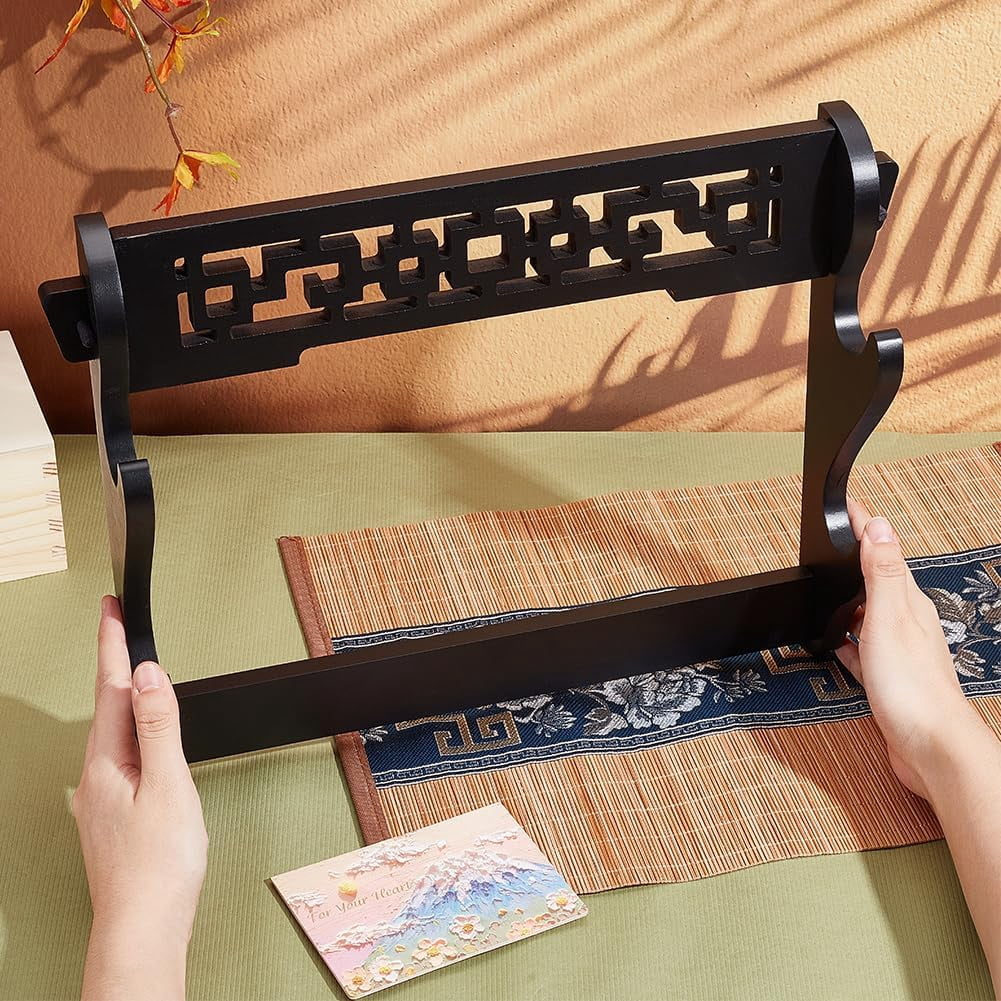 Stand 2-Tier Holder Hollow Pattern Rack Katana Stand Samurai Stand Holder Classic Katana Stand Holder Padded Wall Mount for Display Storage-3x15x11 Inch Black
