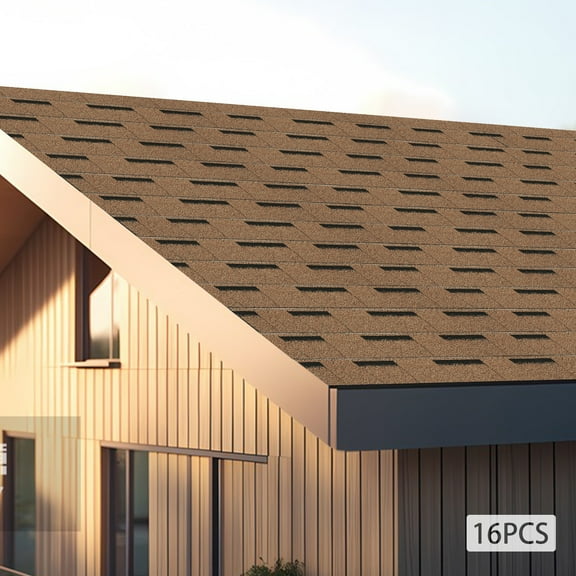 Roofing Shingles, Asphalt Shingles Roof Tiles, 16Pcs Asphalt Roof Shingles (Gold)