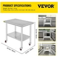thumbnail image 5 of VEVOR Stainless Steel Work Table 36 x 24 inch with 4 Wheels Commercial Food Prep Worktable with Casters Heavy Duty Work Table for Commercial Kitchen Restaurant, 5 of 10