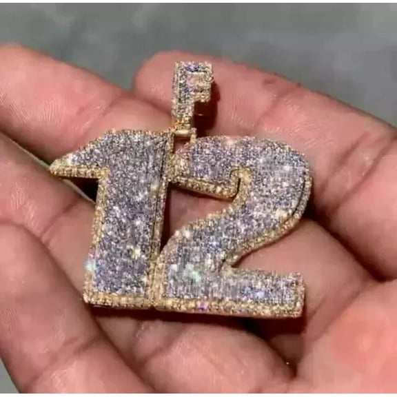 3 Ct Round Real Moissanite Men's Custom Number Pendant 14K Yellow Gold Plated