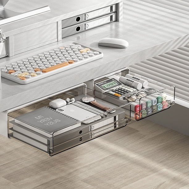 Caja de almacenamiento con cajón debajo de la mesa, caja de almacenamiento de papelería para dormitorio, caja de almacenamiento oculta para escritorio, caja de almacenamiento de cosméticos