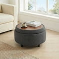 thumbnail image 2 of COLAMY Fabric Round Storage Ottoman, Multi-Functional Footrest and Coffee Table with Reversible Tray Lid, Dark Grey, 2 of 9