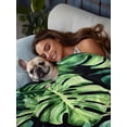 thumbnail image 3 of Palm Leaf California King Size Flat Sheet, Wrinkleproof & Fadeproof Cooling Flat Bed Sheet Only, Green Tropical Plant Summer Nature Scenery Breathable Soft Bedding Top Sheets 108 x 98 Inches, 3 of 8