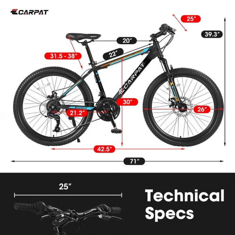 SUWU 24/26 Inches Wheels Mountain Bike High Carbon Steel Mountain Bicycles for Adults All-Terrain Tires 21-Speed MTB Suspension Fork Dual Disc Brakes for Womens Mens
