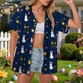 thumbnail image 2 of larppty Women's Easter Bunny & Eggs Print Short Sleeve Button Down Shirt Floral Heart Hawaiian Camp Shirt for Beach Vacation Party Top（Navy， XL）, 2 of 6