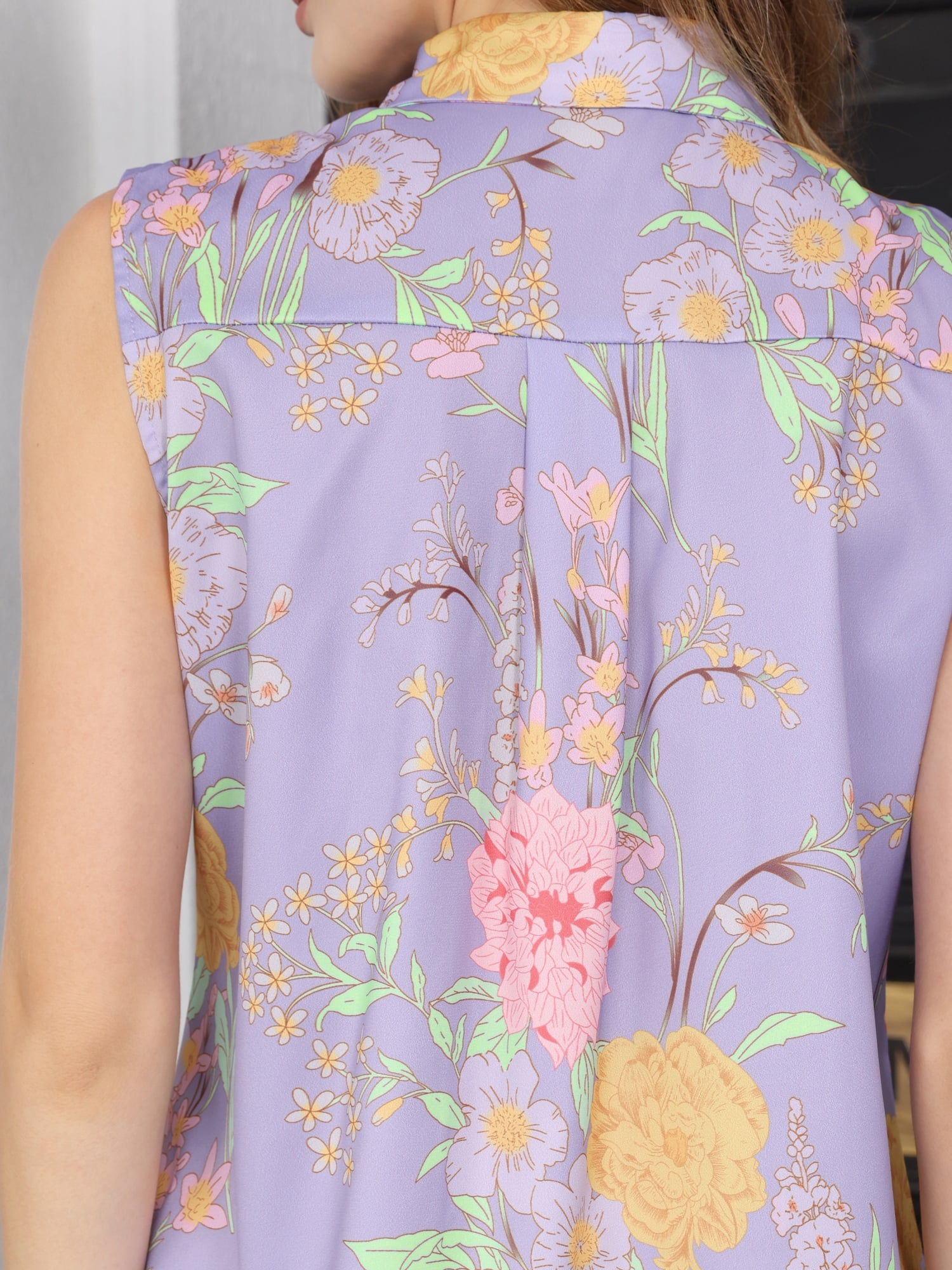 DARING DIVA Women's Sleeveless Floral Button Down Casual Shirts XL Light Purple
