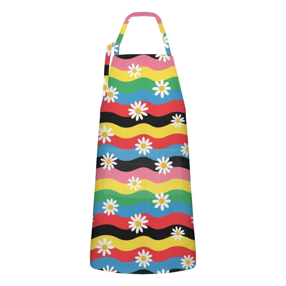 Pioneer Flower Floral Print Pattern Apron for Women and Men, Cotton Linen Waterproof with Pockets, Adjustable, 33x27 Inch for Kitchen, Gardening, BBQ, Salon