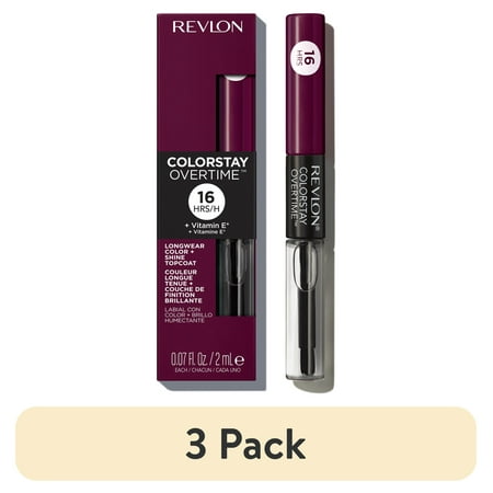 (3 pack) Revlon ColorStay Overtime Longwearing Gloss Lipstick with Vitamin E 500 Limitless Black Cherry 0.07 fl oz