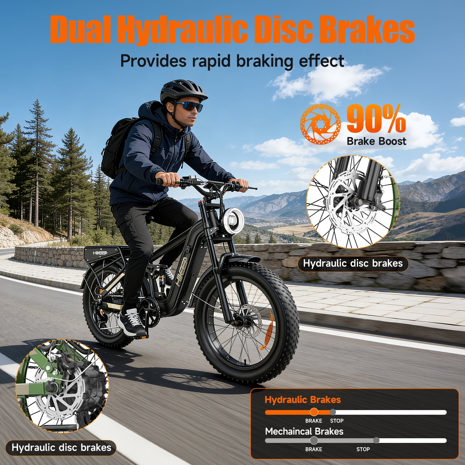 Helokeep 26" Black Fat Tire High Performance Cargo Electric Bike for Men, 4000W Peak 2000W, 40MPH, 48V 25Ah UL2849 Off-Road Ebike