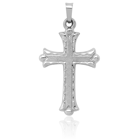 ICE CARATS 14K White Gold Large Fleur De Lis Budded Cross Pendant Necklace - 32.5mm 1-1/4 inch - Lightweight, Polished, Textured, Matte Women's