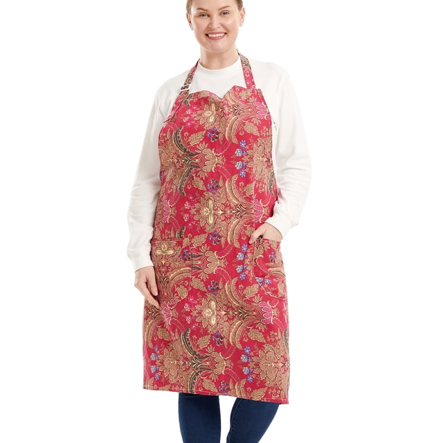 APRONNER Delantales de algodón y lino para hornear, talla grande, para mujer, con bolsillos, cocina, granada roja