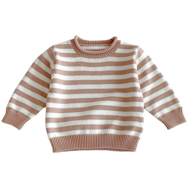 LYHaoo Chandail Tricoté pour Filles Col Rond Rayé Manches Longues Décontracté Confortable Doux Chaud pour Enfants Tout-Petits Bébé Chandail-Over pour Usage Quotidien, T-Shirts Basiques Tailles 1-2 Ans
