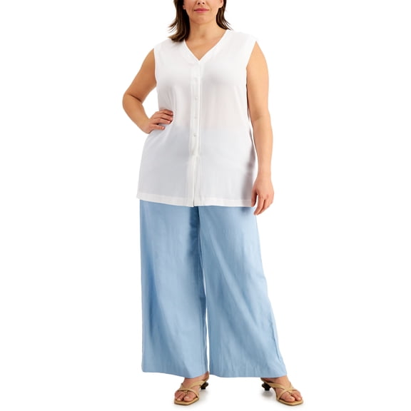 Alfani Plus Size Sleeveless Button Up Top Bright White 0X