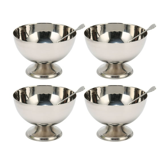 Dessert Bowl, Stainless Steel Elegant Ice Cream Footed Bowls With Forks For Salad Sundae Fruit Snack Party