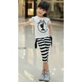 thumbnail image 2 of K-Cliffs Unique Little Girls 2 Pieces Casual Outfit Young Princess Portrait Silhouette Black & White Striped Capri Pants, 4Y, 2 of 4