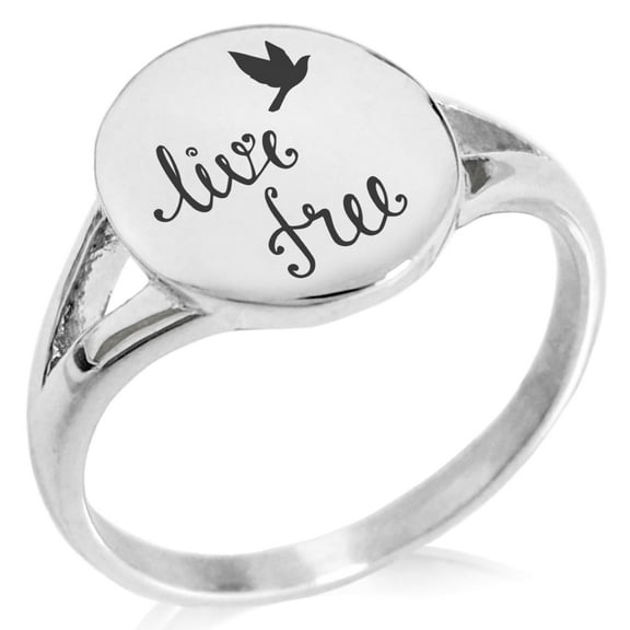 Tioneer Stainless Steel Live Free Minimalist Oval Top Polished Statement Ring