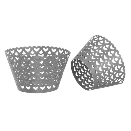Cupcake Wrappers Paper, 36 Pack Baking Cups Hollow Decoration, Silver Grey