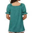 thumbnail image 5 of Perfectbot Puff Short Sleeve Shirt for Women Summer Square Neck Blouse Loose Fit Tops Green,S-XXL, 5 of 8