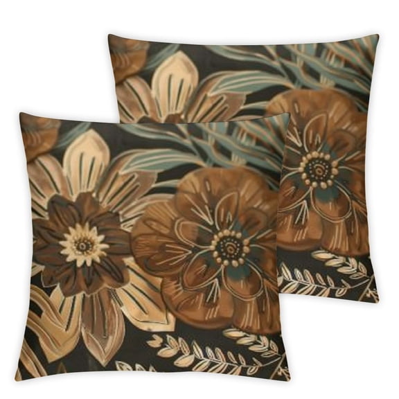BANET Set of 2, Brown Green Flower Decorative Outdoor Throw Pillows Pillow Case for Sofa Bedroom Living Room Indoor Outdoor 12x12in