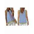 thumbnail image 3 of Womens Summer 2025 Casual Striped Color Block High Neck Tank Top Loose Knit High Low Sleeveless Shirts Green M, 3 of 6