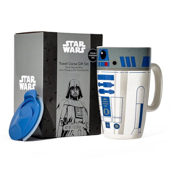 Star Wars R2-D2 Travel Mug with Lid and Color-Changing Blue Hot Chocolate Gift Set, Reusable Mug