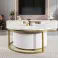 thumbnail image 2 of Round Nesting Coffee Table With Top And Drawer In White & Gold Modern Fluted Detail, 2 of 6