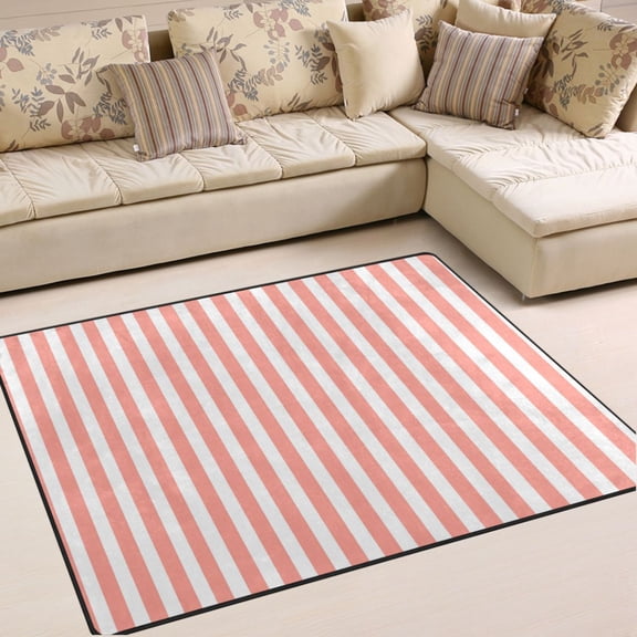 Ryvnso Pink and White Stripes Area Rug Floor Mats Non-Slip Home Carpet 63 x 48 inch