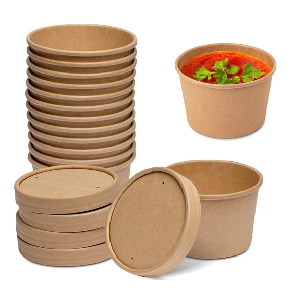 20 Pack 8 oz Paper Food Container with Lids,Bexikou Ice Cream Containers,Hot or Cold To Go Soup Cup,Insulated Food Cups with Lids for Soups, Ice Cream and Yogurt