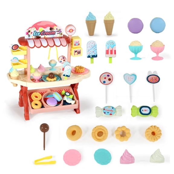 42pcs Simulation Ice Cream Cart Toys,Mini Candy Shop Playsets,DIY Role Play Interactive Toys,ABS Safe Material Toys,Color Cognition Educational Toys,Kids Language Organizational Ability Training Toys