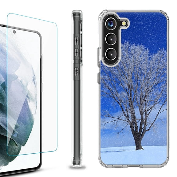 OneToughShield ® for Samsung Galaxy S23  S23 Plus 5G Shockproof Bumper Phone Case, with Tempered Glass Screen Protector - Snowing Tree