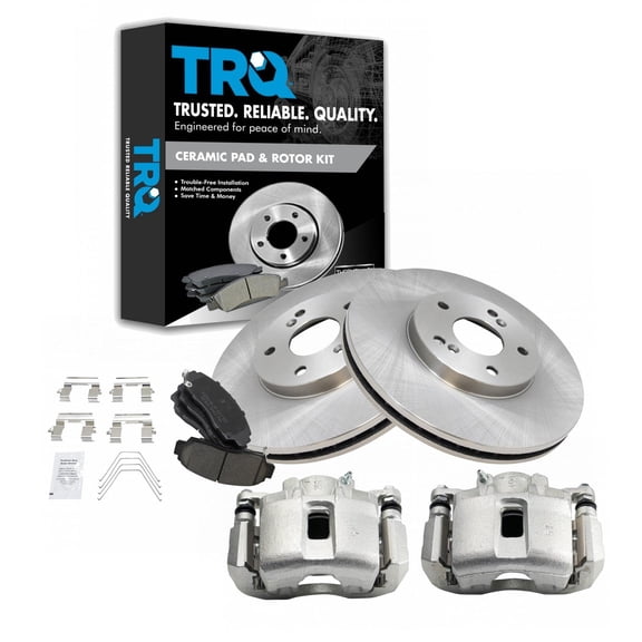 TRQ Front Brake Pad & Rotor Kit Brake Caliper Brake Pads Brake Rotor Ceramic Vented Fits Select 2011-2014 Acura TSX 2011-2012 Honda Accord