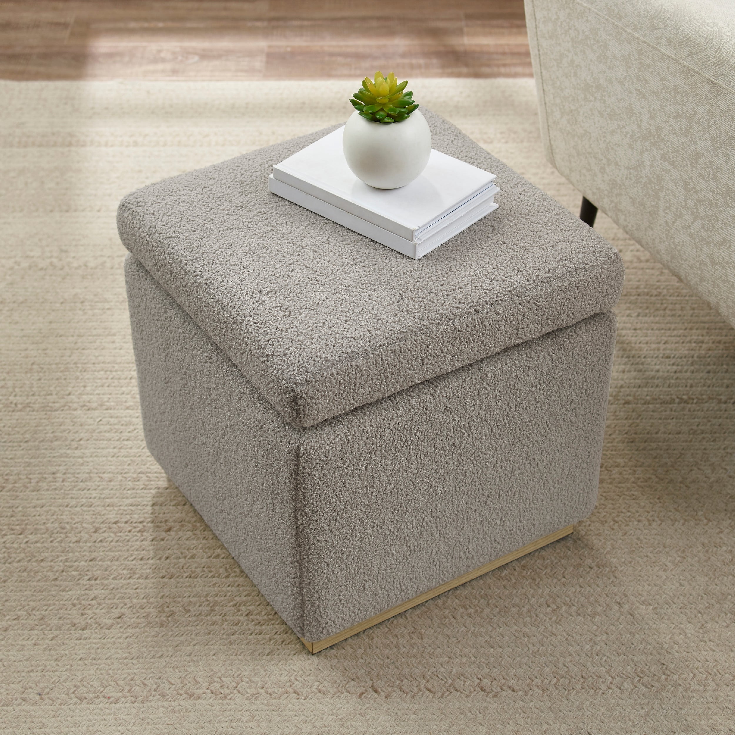 Linon Elta Square Storage Ottoman, Light Gray Sherpa