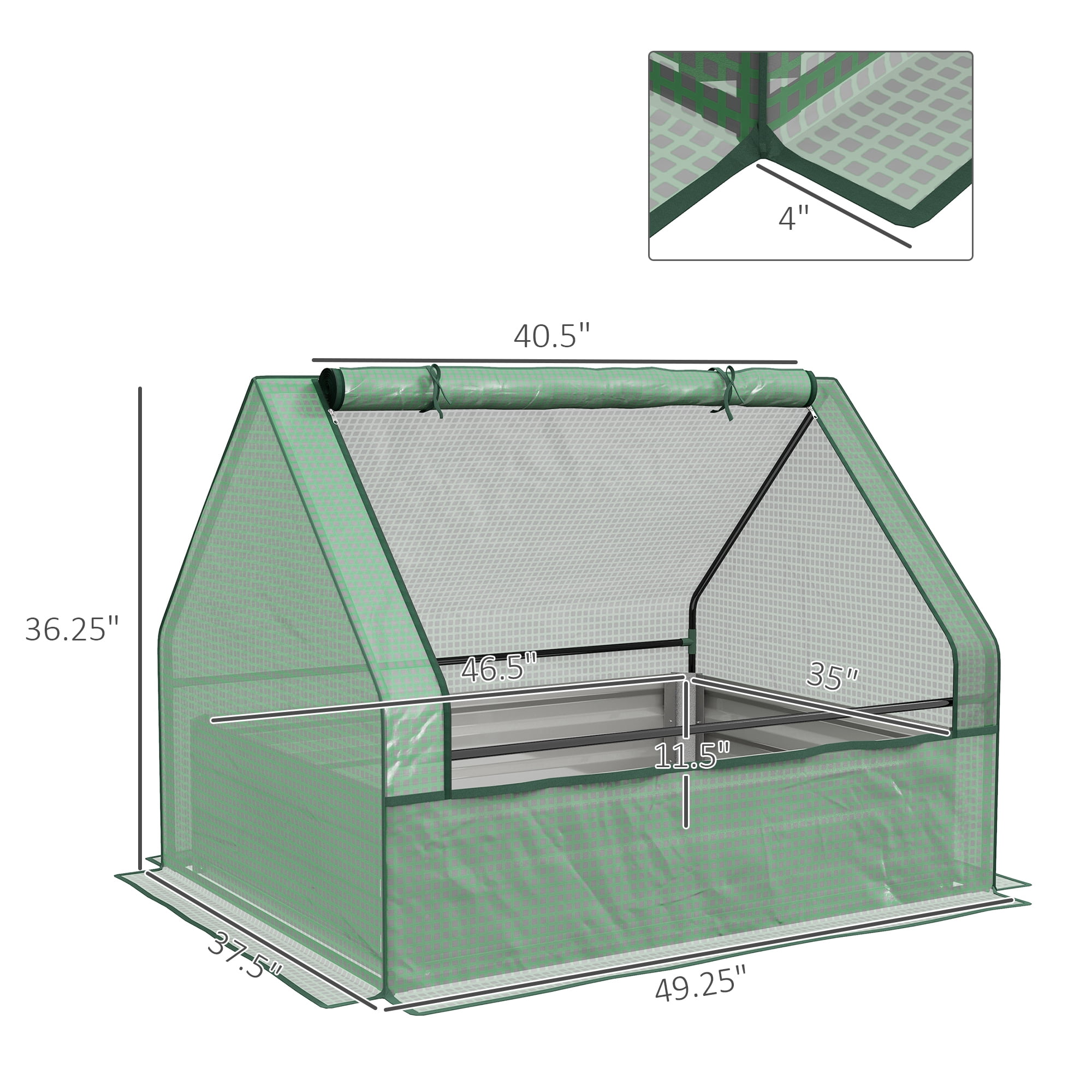 Garden Bed with Mini Greenhouse, Galvanized Outdoor Planter Box with Cover Blue
