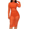 thumbnail image 1 of GHSDFBB Women Sexy Bodycon Dresses See-Through Sheer Mesh Ruched Bodycon Party Club Night Dress, 1 of 7