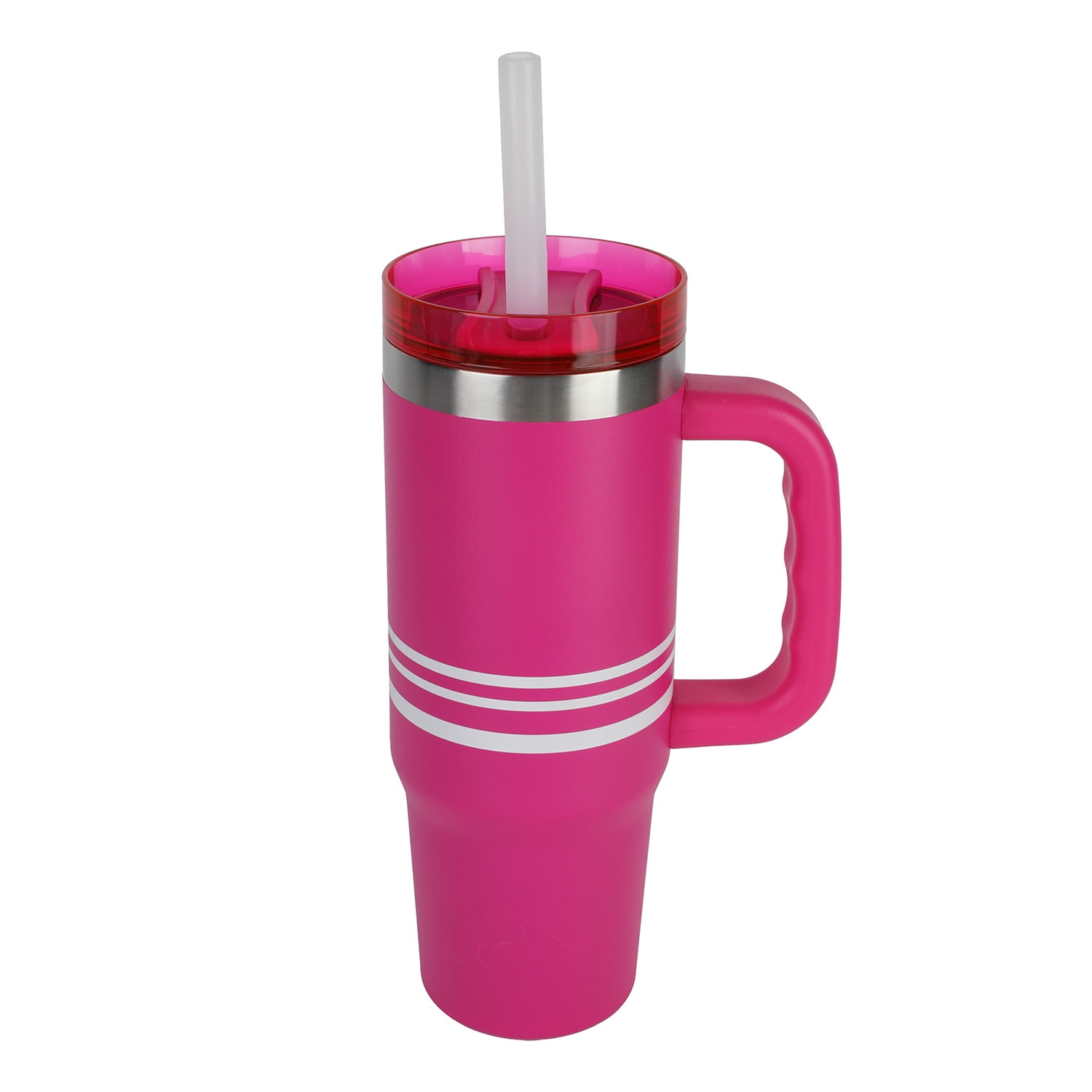 Ozark Trail 30 oz Stainless Steel Insulated Tumbler with Handle, Stripe Fuschia Burst