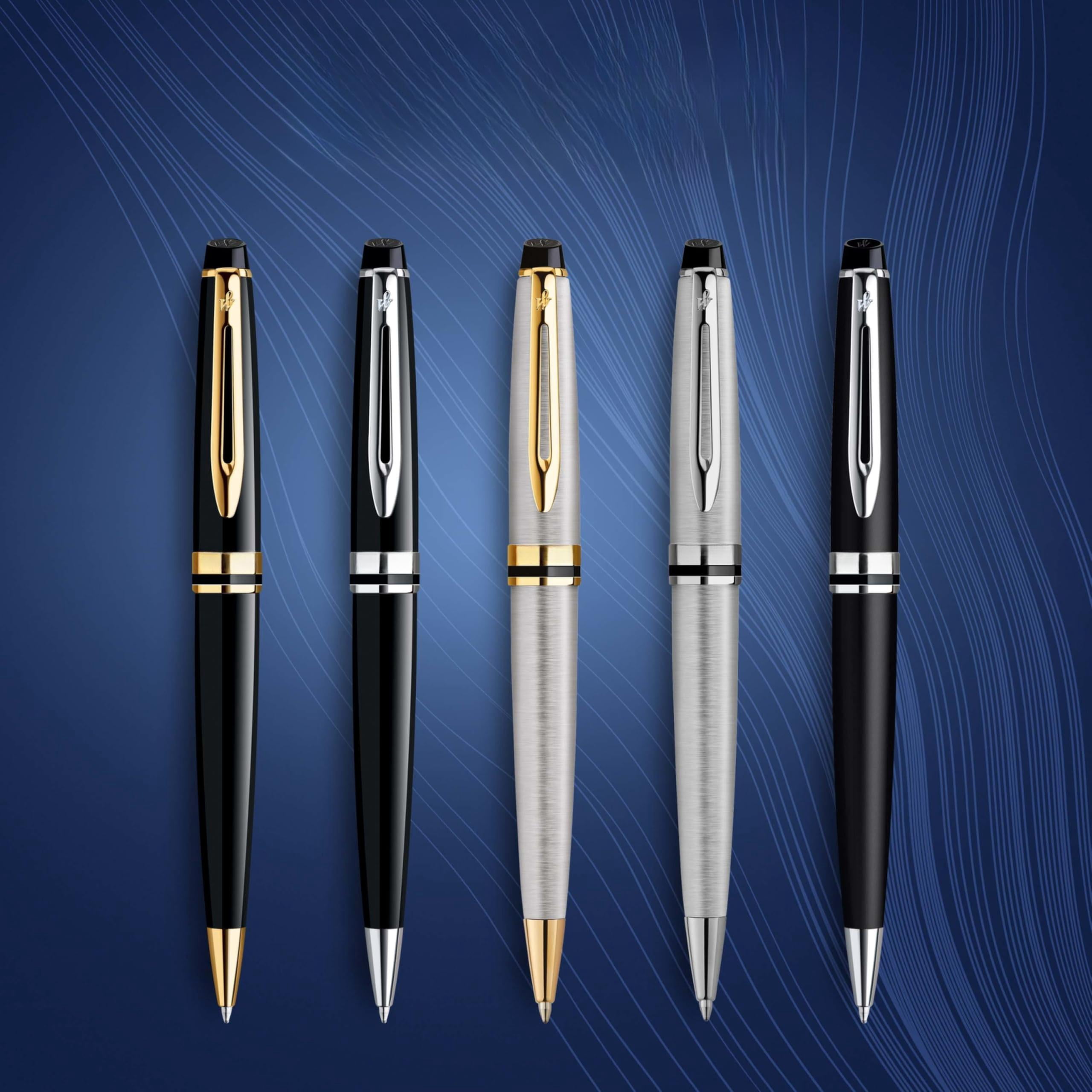 Expert Ballpoint Pen  Gloss Black With Chrome Trim Medium Tip Blue Ink Luxury In Gift Box - Writing Comfort Signature Style Polished Professional