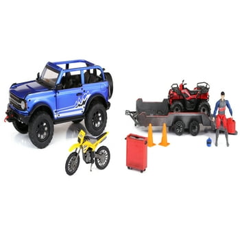 Adventure Force Metal Vehicle Deluxe Play Set Blue Bronco Truck, ATV, Bike, Child Ages 3 and up