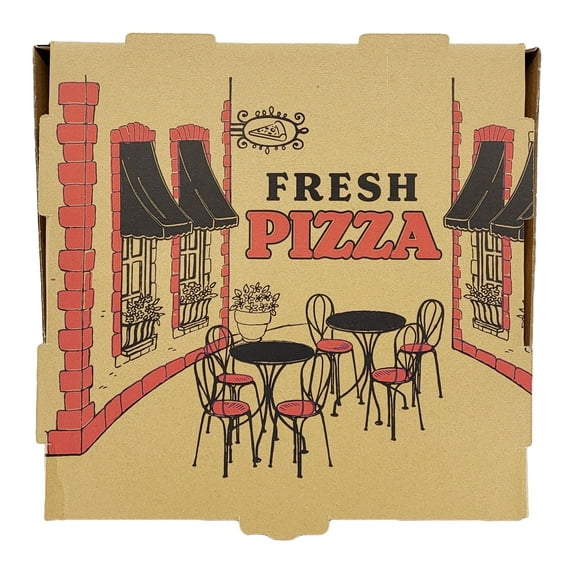 Bits N Things Corrugated B-Flute Pizza Box | 10 Count | (Kraft w/Design, 12" x 12" x 2")