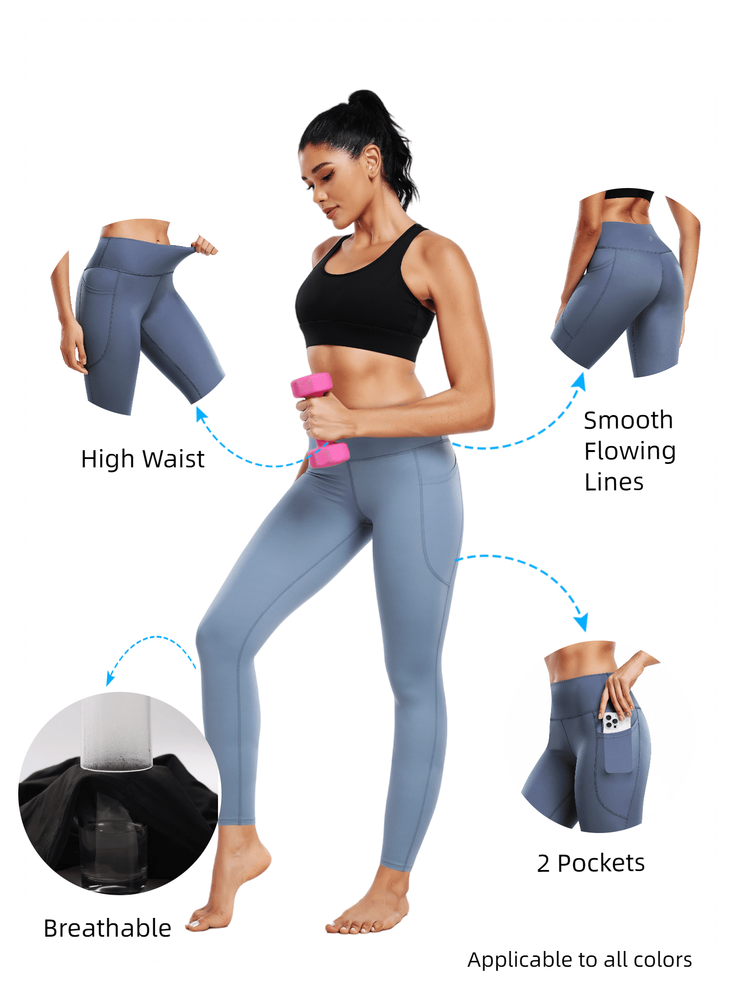 NELEUS Womens Plus Size Compression Yoga Leggings for Workout High Waist Tummy Control with 2 Pockets,Black+Gray+Dark Navy Blue,US Size 2XL