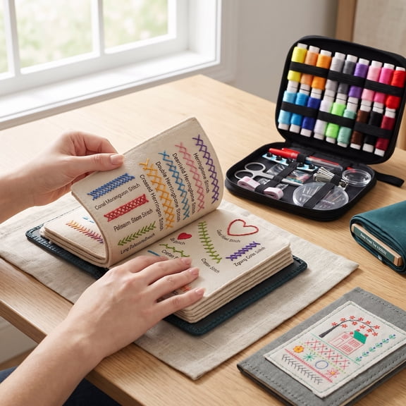 JWGIETK Embroidery Stitch Book Kit, various patterns with Tools & Tutorials, 86 PCS Beginner Embroidery Kit, Portable All-in-One Hand Embroidery Book for Adults & DIY Craft Lovers