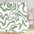 thumbnail image 2 of Boho Sage Green Shower Curtain, Cute Aesthetic 70S Abstract Wavy Swirl Bathroom Curtain Liner, Pastel Vintage 2000s 90s 80s Retro Boho Minimal Teen Girls Restroom Decor Accessories with Hooks, 72X72in, 2 of 6