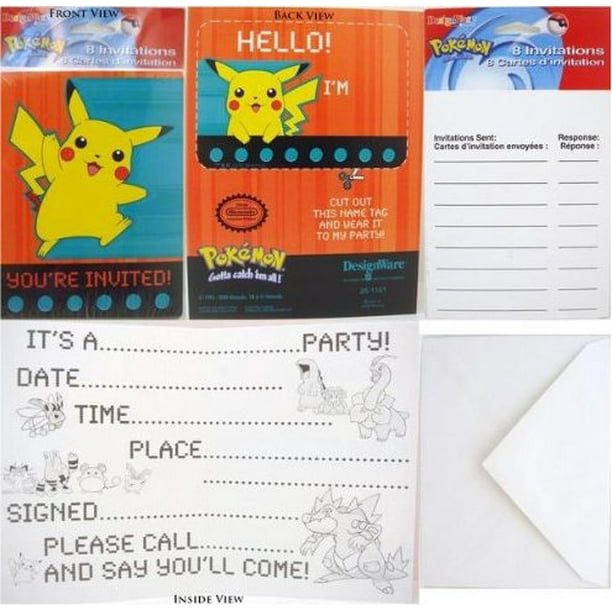 Pokemon Pikachu Birthday Invitations w/ Envelopes - (8 Party Invites ...