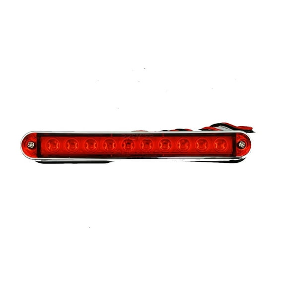 (1) 6.5" Red 10 LED Third HIgh Brake Light, Running, Turn. Chrome Base, Red Lens