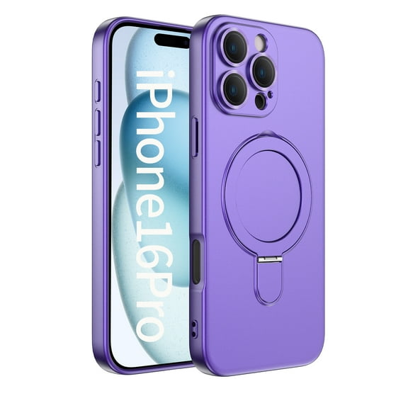 Feishell Fit for iPhone 16 Pro Magnetic Case Compatible with Magsafe,Shockproof Slim Invisible Ring Holder Kickstand Support Car Mount Camera Lens Film Protection Phone Case,Darkpurple